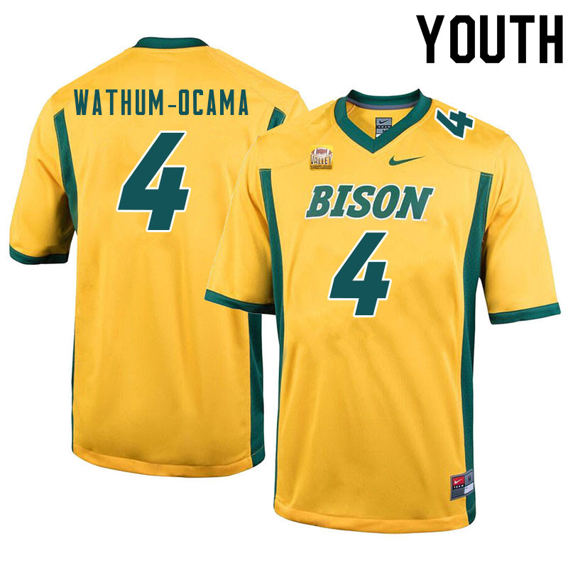 Youth #4 Jenaro Wathum-Ocama North Dakota State Bison College Football Jerseys Sale-Yellow - Click Image to Close